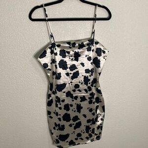 NWT- Thirty/thirty -Satin Cow Mini Dress - Black  and cream- Size Large